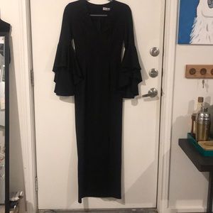 Black Cocktail Formal Gown Dress w Bell Sleeves